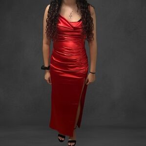 Red Satin dress with side slit